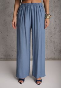 Renee - Niebieski Komplet z Wiskozy Spodnie Wide Leg i Bluzka ze Ściągaczem w Talii Daemnell. Kolor: niebieski. Materiał: wiskoza #5