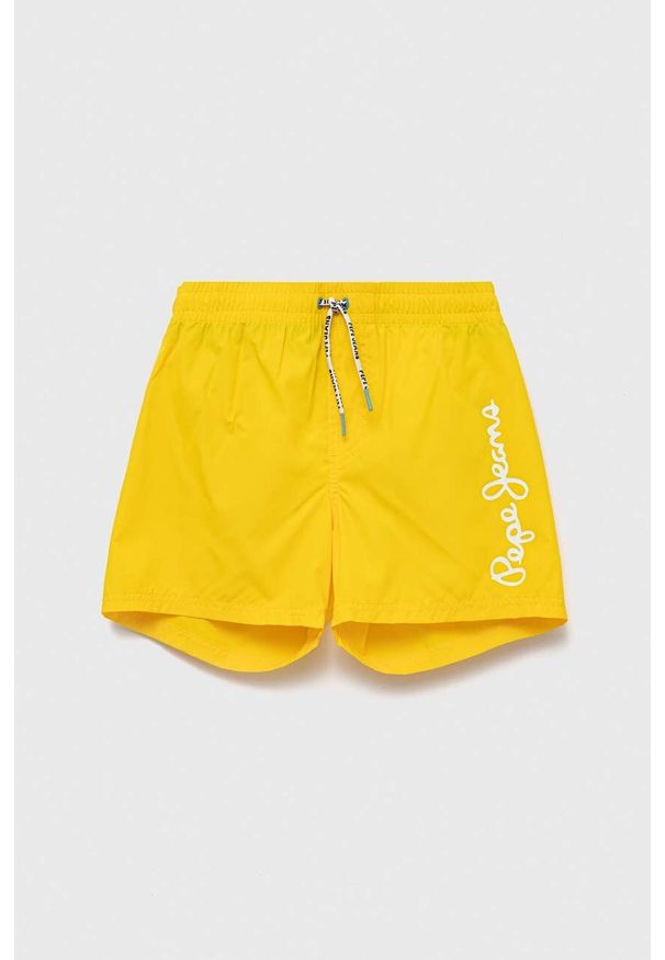 Pepe Jeans szorty kąpielowe dziecięce kolor żółty z nadrukiem. Kolor: żółty. Materiał: tkanina. Wzór: nadruk