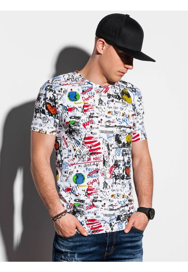 Biały t-shirt Ombre Clothing z nadrukiem, klasyczny