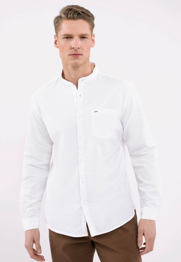 Volcano - Koszula ze stójką, Slim Fit, K-LANGE. Typ kołnierza: kołnierzyk stójkowy. Kolor: biały. Materiał: włókno, bawełna, materiał. Wzór: gładki. Styl: klasyczny