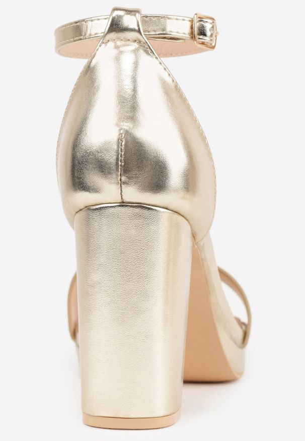 Renee - Złote Sandały VICES na Słupkowym Obcasie ze Skórzaną Wkładką Azimera. Okazja: na co dzień, na imprezę. Kolor: złoty. Materiał: skóra. Sezon: lato. Obcas: na obcasie. Styl: casual. Wysokość obcasa: średni