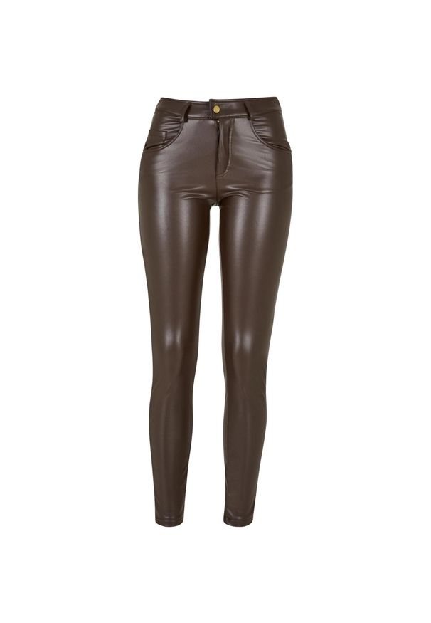 Urban Classics - Spodnie Damskie Skóra Syntetyczna Ze Średnim Stanem. Kolor: brązowy. Materiał: skóra, syntetyk. Długość: długie