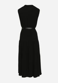 Born2be - Czarna Koszulowa Sukienka z Wiskozy z Bawełną Ozdobiona Paskiem Rivebia. Okazja: na co dzień. Kolor: czarny. Materiał: wiskoza, bawełna. Wzór: aplikacja. Typ sukienki: koszulowe. Styl: casual, elegancki #4