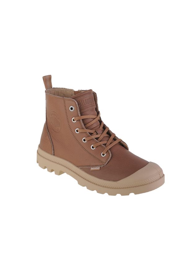 Buty sportowe Sneakersy męskie, Palladium Pampa Zip Lth Ess. Wysokość cholewki: za kostkę. Zapięcie: sznurówki. Kolor: beżowy, brązowy. Materiał: tkanina, materiał, skóra, syntetyk. Szerokość cholewki: normalna. Sport: turystyka piesza