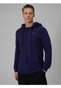 4f - 4F Bluza dresowa rozpinana z kapturem męska - granatowa M. Okazja: na co dzień. Typ kołnierza: kaptur. Kolor: niebieski. Materiał: dresówka. Wzór: gładki, ze splotem. Styl: casual, sportowy #1