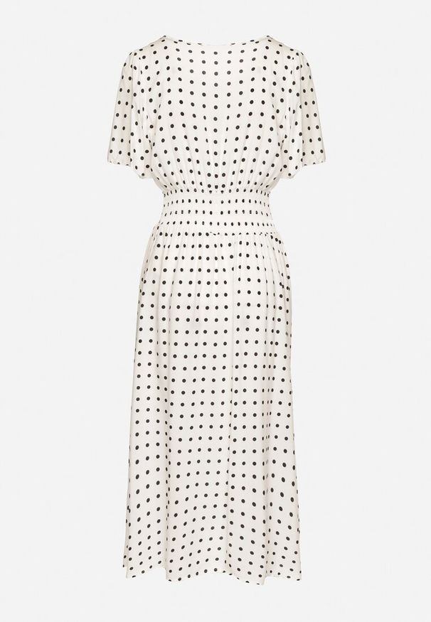 Born2be - Biała Sukienka z Bawełny Rozkloszowana w Kropki Toliennea. Okazja: na co dzień. Kolor: biały. Materiał: bawełna. Wzór: kropki. Styl: casual