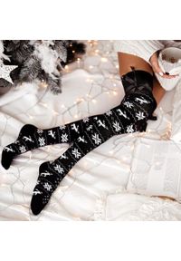 Milena - Zakolanówki zimowe ze wstążką 1062 bk/wh. Kolor: czarny. Materiał: poliamid, elastan, materiał, bawełna