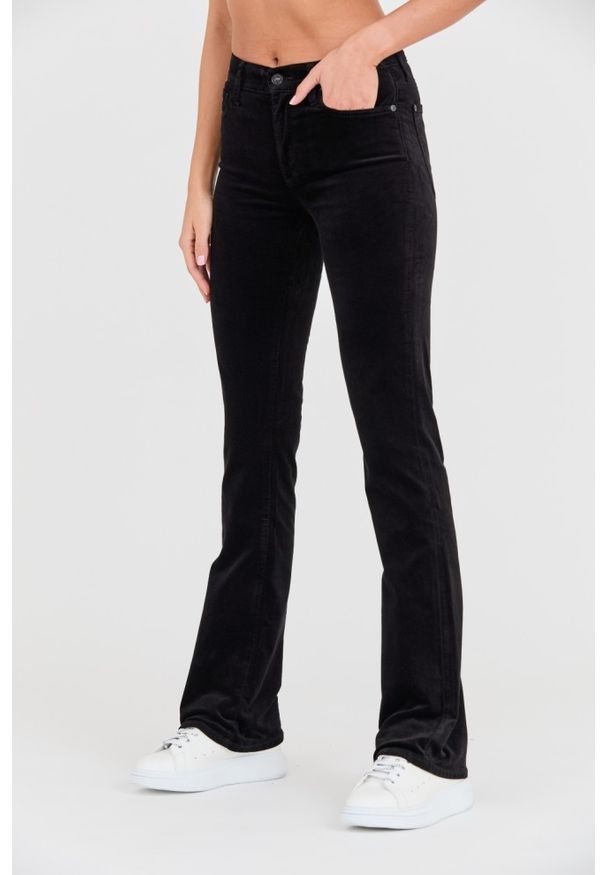7 FOR ALL MANKIND Czarne spodnie welurowe Bootcut Velvet. Kolor: czarny. Materiał: welur