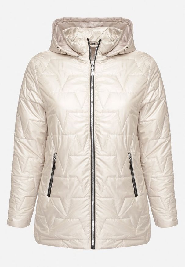 Born2be - Ciemnoszara Pikowana Kurtka z Kapturem w Klasycznym Stylu Mallissa. Okazja: na spacer. Typ kołnierza: kaptur. Kolekcja: plus size. Kolor: szary. Materiał: jeans. Wzór: aplikacja. Styl: klasyczny