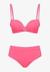 Born2be - Różowe Bikini Dwuczęściowy z Push-Up i Klasyczne Figi Olubia. Kolor: różowy. Wzór: aplikacja #5