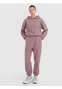 4f - 4F Bluza dresowa z waflowej dzianiny damska - brązowa XXL. Kolor: brązowy. Materiał: dresówka, dzianina
