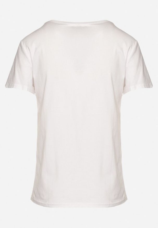 Born2be - Biały Bawełniany T-shirt z Ozdobnym Napisem Virretis. Okazja: na co dzień. Kolor: biały. Materiał: bawełna. Wzór: napisy. Styl: casual, klasyczny