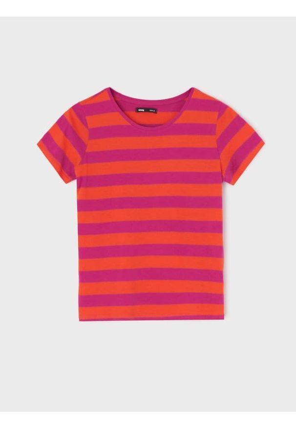Sinsay - Bawełniana koszulka w paski - różowy. Kolor: różowy. Materiał: bawełna. Wzór: paski