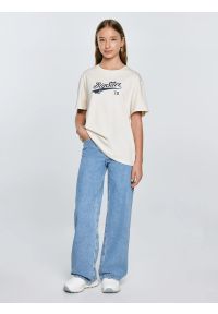 Big-Star - Koszulka dziewczęca oversize z nadrukiem kremowa Emillia 103. Okazja: na uczelnię. Kolor: biały. Materiał: dzianina, jeans. Wzór: nadruk #6