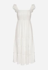 Born2be - Biała Wiskozowa Sukienka na Ramiączkach Zdobiona Metaliczną Nicią Iffrisse. Okazja: na co dzień. Kolor: biały. Materiał: wiskoza. Długość rękawa: na ramiączkach. Wzór: aplikacja. Styl: casual #4