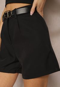 Renee - Czarne Szorty Bermudy High Waist o Eleganckim Wykończeniu Verpia. Okazja: na imprezę. Stan: podwyższony. Kolor: czarny. Sezon: lato. Styl: elegancki