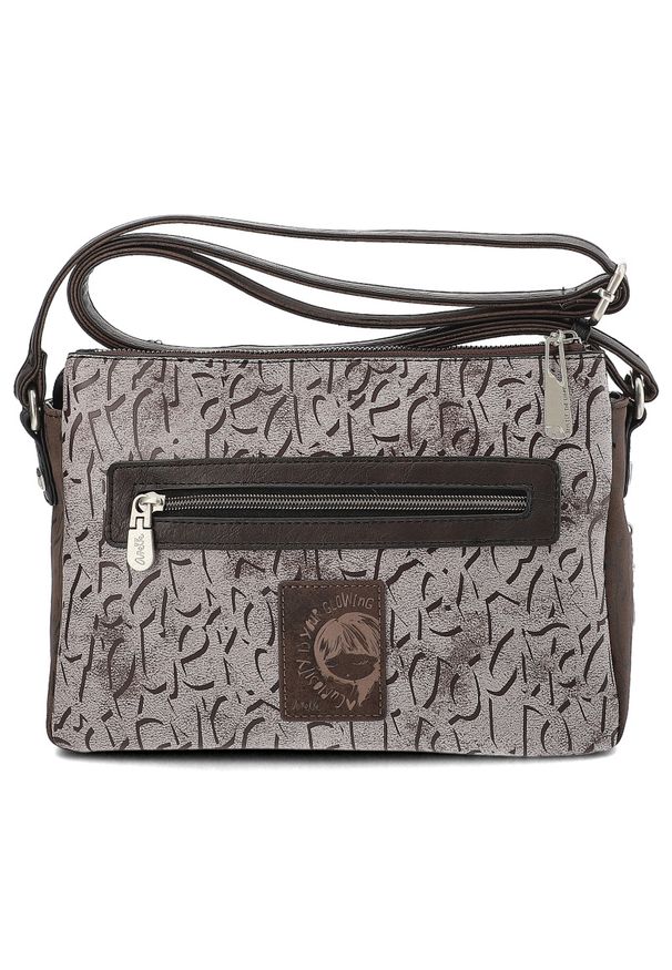 Brązowa Listonoszka Anekke Modna Torebka Damska Premium. Kolor: brązowy. Wzór: aplikacja, napisy. Materiał: skórzane