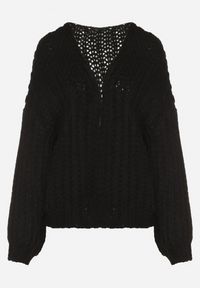 Born2be - Czarny Niezapinany Kardigan Oversize z Domieszką Wełny i Wiskozy Tianavia. Okazja: na co dzień. Kolor: czarny. Materiał: wełna, wiskoza. Długość: długie. Styl: casual #6