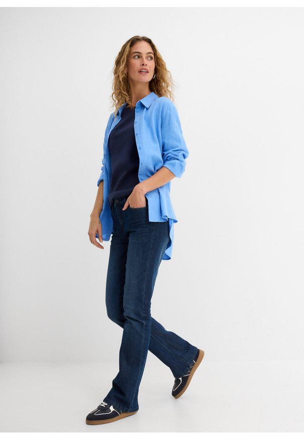 bonprix - Bluzka z długim rękawem z czystej bawełny organicznej. Kolor: niebieski. Materiał: bawełna. Długość rękawa: długi rękaw. Długość: długie