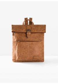 bonprix - Plecak z zewnętrzną kieszenią i sprzączką. Kolor: brązowy. Materiał: skórzane. Styl: casual #1