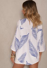 Renee - Biało-Niebieska Koszula z Bawełną i Motywem Liści Lumireline. Okazja: na co dzień. Kolor: biały. Materiał: bawełna. Styl: elegancki, casual #3