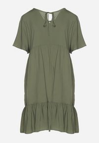 Born2be - Ciemnozielona Sukienka z Bawełny o Rozkloszowanym Kroju z Wiązaniem przy Dekolcie Mepilea. Okazja: na co dzień. Kolor: zielony. Materiał: bawełna. Długość rękawa: krótki rękaw. Sezon: wiosna, lato. Typ sukienki: rozkloszowane. Styl: klasyczny, casual, elegancki #7