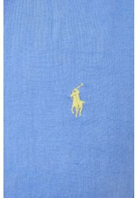 Polo Ralph Lauren koszula lniana męska slim z kołnierzykiem button-down. Typ kołnierza: polo, button down. Kolor: niebieski. Materiał: len. Długość rękawa: krótki rękaw. Długość: krótkie