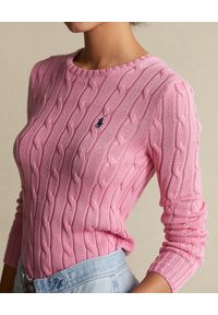 Ralph Lauren - RALPH LAUREN - Różowy sweter z logo Slim fit. Typ kołnierza: polo. Kolor: różowy, wielokolorowy, fioletowy. Materiał: materiał. Długość rękawa: długi rękaw. Długość: długie #3