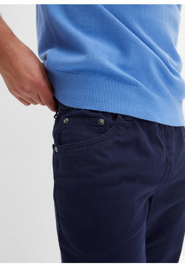 bonprix - Spodnie z gumką w talii, Regular Fit Straight, z czystej bawełny. Kolor: niebieski. Materiał: bawełna