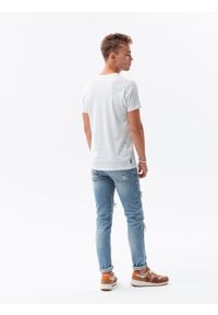 Ombre Clothing - T-shirt męski z nadrukiem S1434 V-16A - biały - XXL. Kolor: biały. Materiał: bawełna. Wzór: nadruk. Styl: klasyczny