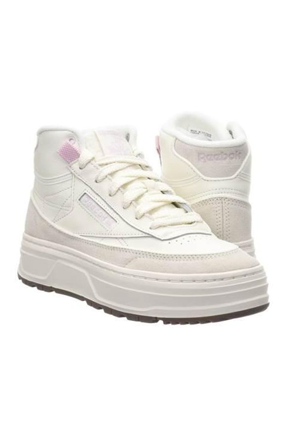 Buty do chodzenia damskie Reebok Club C Geo Mid. Zapięcie: sznurówki. Kolor: beżowy. Materiał: materiał, tkanina, syntetyk, skóra. Szerokość cholewki: normalna. Model: Reebok Club. Sport: turystyka piesza