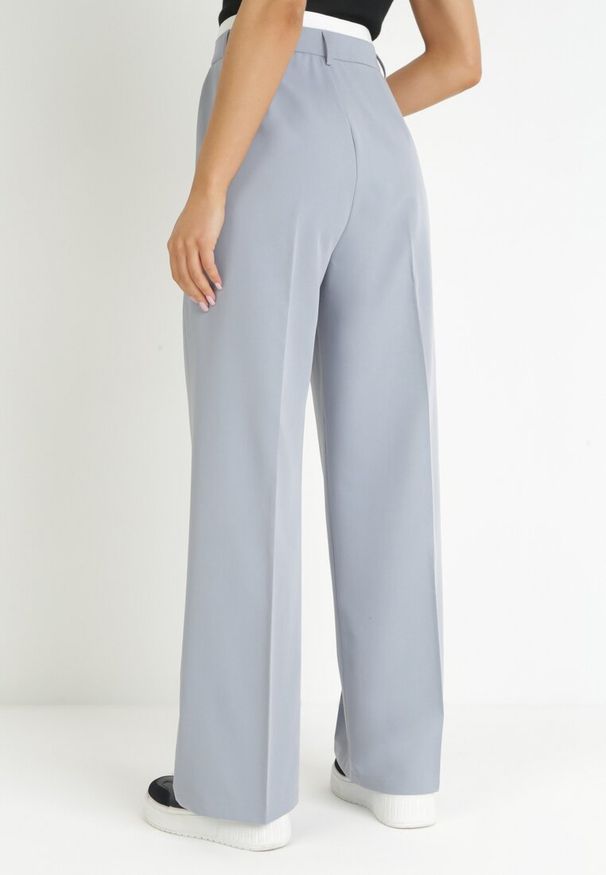 Born2be - Szare Szerokie Spodnie w Kant z Wysoką Talią Balalis. Okazja: na co dzień. Stan: podwyższony. Kolor: szary. Materiał: wiskoza. Styl: casual, klasyczny, elegancki