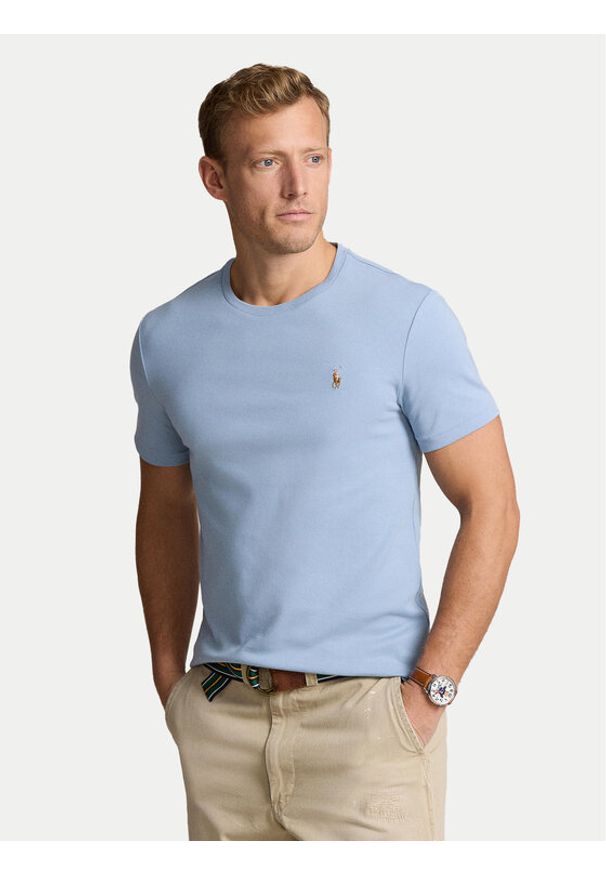 Polo Ralph Lauren T-Shirt 710740727080 Błękitny Slim Fit. Typ kołnierza: polo. Kolor: niebieski. Materiał: bawełna