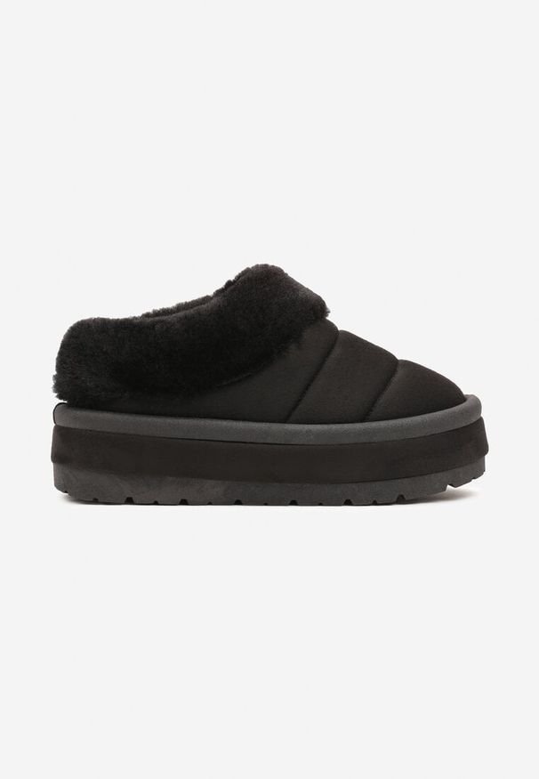 Born2be - Czarne Śniegowce na Grubej Podeszwie z Futerkiem Lisinora. Okazja: na co dzień, na spacer. Kolor: czarny. Materiał: futro. Sezon: zima. Styl: elegancki, casual