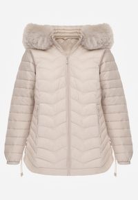 Renee - Jasnobeżowa Przejściowa Kurtka z Pikowaniem Bocznymi Ściągaczami i Kapturem Fezizia. Okazja: na co dzień. Kolor: beżowy. Materiał: futro, poliester, jeans. Styl: casual, elegancki #2
