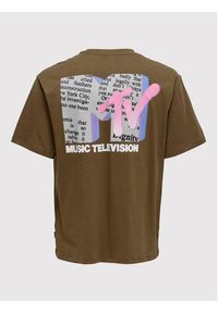 Only & Sons T-Shirt MTV 22022779 Brązowy Regular Fit. Kolor: brązowy. Materiał: bawełna #6