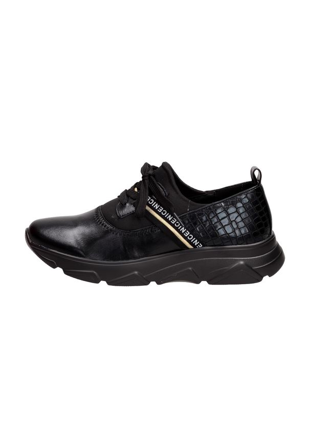 Czarne sneakersy damskie, półbuty Jezzi 2061-2. Kolor: czarny. Materiał: skóra. Styl: klasyczny