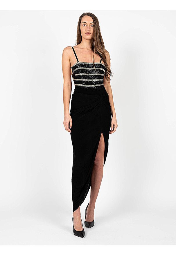 Pinko Sukienka "Albenga" | 1G173K Y7WE | Albenga | Kobieta | Czarny, Srebrny. Kolor: srebrny, wielokolorowy, czarny. Materiał: wiskoza. Długość rękawa: na ramiączkach. Wzór: aplikacja. Typ sukienki: dopasowane. Długość: maxi