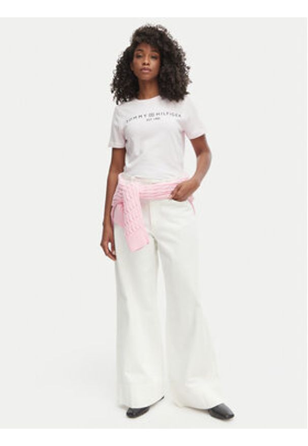 TOMMY HILFIGER - Tommy Hilfiger T-Shirt WW0WW40276 Różowy Regular Fit. Kolor: różowy. Materiał: bawełna