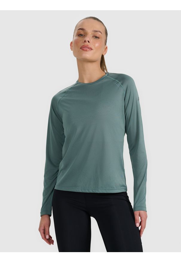 4f - 4F Longsleeve do biegania w terenie szybkoschnący damski - turkusowy S. Kolor: turkusowy. Materiał: tkanina, włókno, materiał. Długość rękawa: długi rękaw. Długość: długie