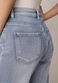 Born2be - Niebieskie Szerokie Jeansy Bawełniane z Wysokim Stanem Helemenor. Okazja: do pracy, na co dzień. Stan: podwyższony. Kolor: niebieski. Długość: długie. Styl: elegancki, casual #8