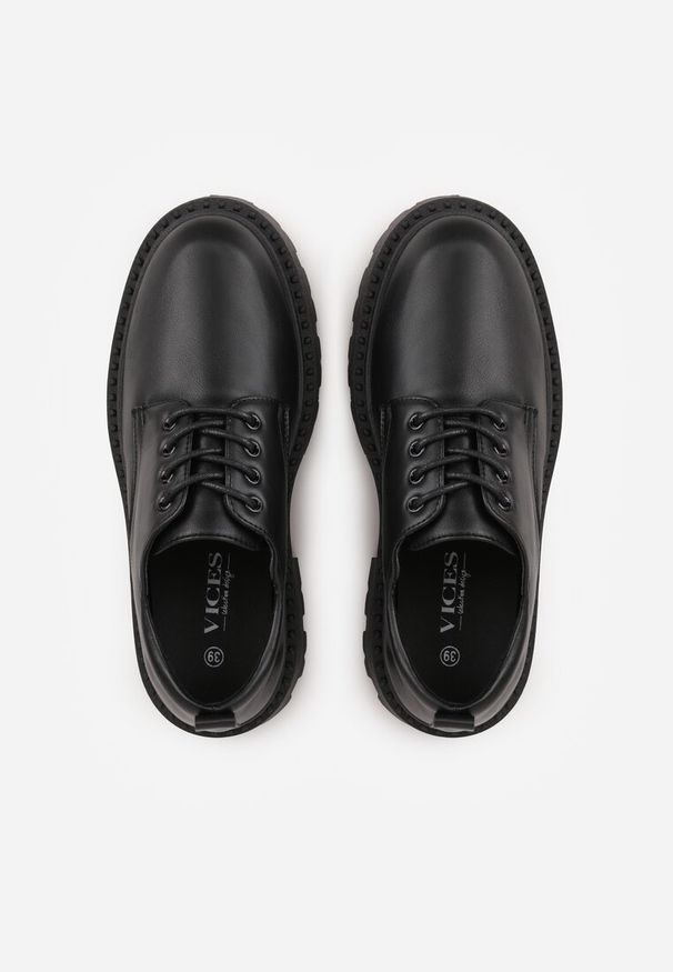 Renee - Czarne Eleganckie Półbuty Oksfordki VICES ze Sznurowaniem i Platformą Anatala. Okazja: na co dzień, na randkę. Zapięcie: sznurówki. Kolor: czarny. Materiał: jeans. Obcas: na platformie. Styl: elegancki