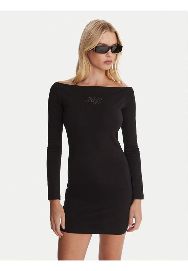 Hugo - HUGO Sukienka codzienna Noffal_B 50546941 Czarny Slim Fit. Okazja: na co dzień. Kolor: czarny. Materiał: bawełna. Typ sukienki: proste. Styl: casual