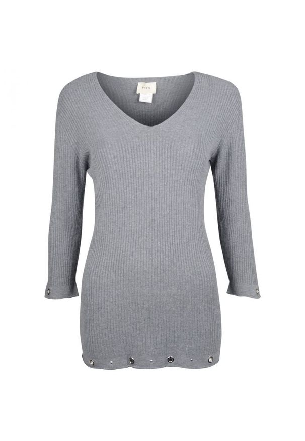 Toy G - Toy-G Sweter "V-neck" | TS10212 | Kobieta | Szary. Typ kołnierza: dekolt w serek. Kolor: szary. Materiał: bawełna. Wzór: aplikacja, ze splotem