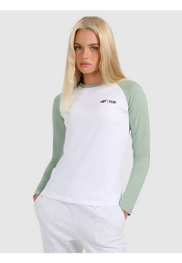 4f - 4F Longsleeve regular damski - zielony XL. Okazja: na co dzień. Kolor: zielony. Materiał: dzianina, materiał. Długość rękawa: długi rękaw. Długość: długie. Styl: casual