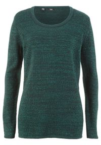 Sweter z lureksową nitką, długi rękaw bonprix głęboki zielony melanż. Kolor: zielony. Materiał: poliester, elastan, poliamid, materiał, akryl, włókno. Długość rękawa: długi rękaw. Długość: długie. Wzór: melanż #1
