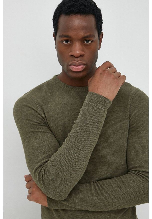 BOSS Orange - BOSS longsleeve bawełniany BOSS ORANGE męski kolor zielony. Kolor: zielony. Materiał: bawełna. Długość rękawa: długi rękaw. Wzór: gładki