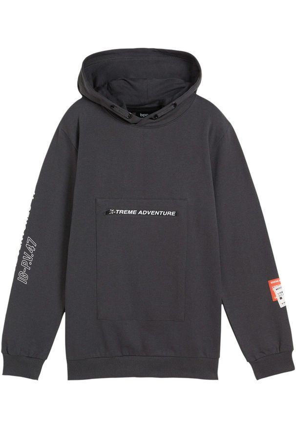 bonprix - Bluza chłopięca z kapturem, bawełna organiczna. Typ kołnierza: kaptur. Kolor: szary. Materiał: bawełna