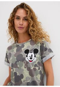 bonprix - T-shirt z motywem Myszki Miki. Kolor: zielony. Materiał: wiskoza. Długość rękawa: krótki rękaw. Długość: krótkie. Wzór: moro, aplikacja #3