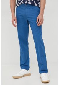 Sisley spodnie z domieszką lnu męskie kolor granatowy dopasowane. Kolor: niebieski. Materiał: len